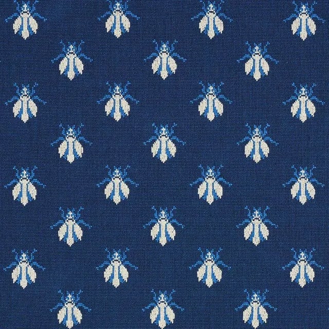 Sample - Schumacher Bee Epingle Fabric in Blue For Sale
