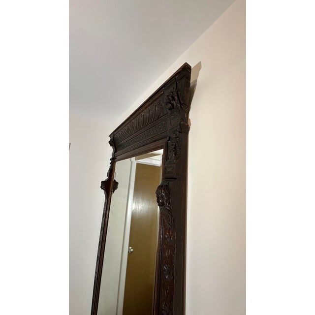 19th Century Renaissance Revival Hand-Carved Walnut Wall Mirror With Original Foxed Glass For Sale - Image 9 of 12