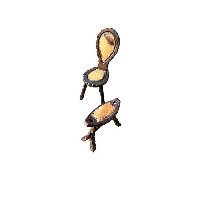 Set of Spanish Tripod Birthing Chair and Ottoman with Goatskin, 1960s For Sale - Image 12 of 12