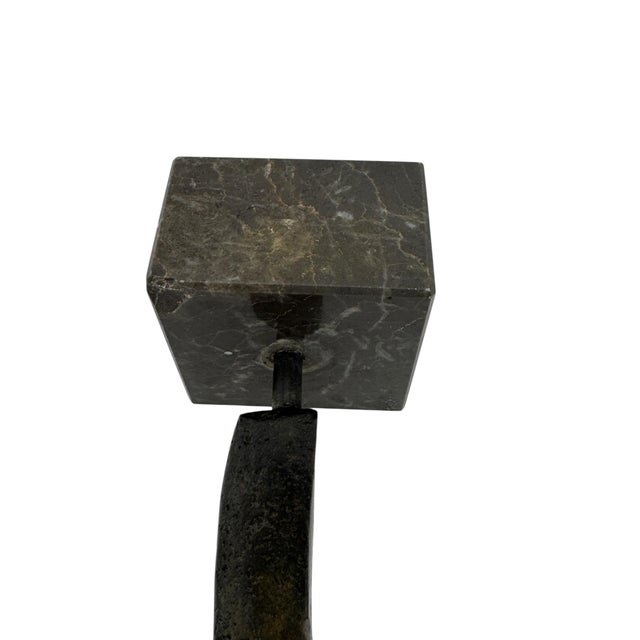 Cycladic Revival Bronze Figure on Marble Base, European, circa 1950s For Sale - Image 9 of 10
