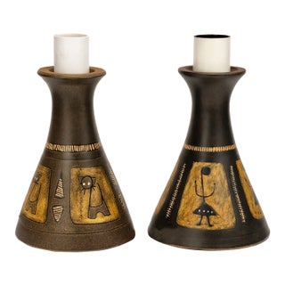 1960s Munk Keramik Ceramic Table Lamps Sgraffito Sweden Cave Art Motif - a Pair For Sale