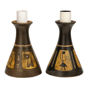 1960s Munk Keramik Ceramic Table Lamps Sgraffito Sweden Cave Art Motif - a Pair