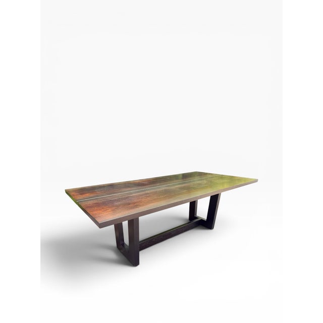 Modern Altura Furniture Architectural Modern Espresso Wood Dining Table With Metal Inlay For Sale - Image 3 of 15