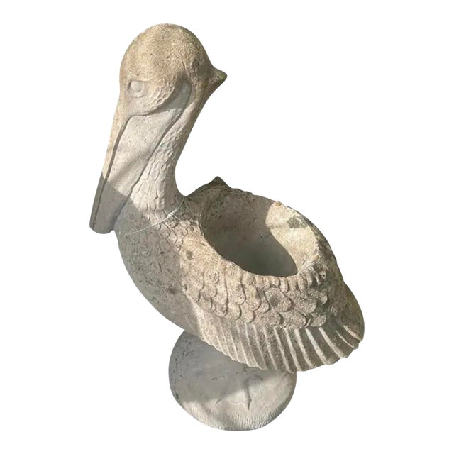Vintage Cast Stone Pelican Garden Planter Statue For Sale