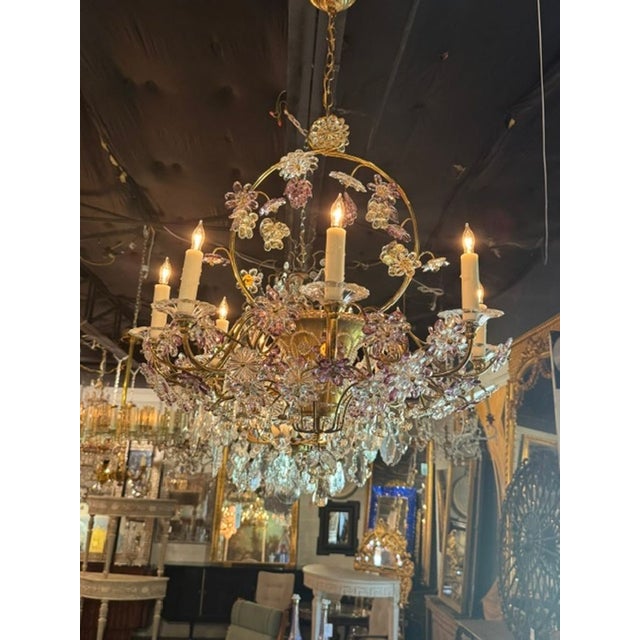 Vintage French Maison Bagues Crystal and Amethyst Flower Basket Chandelier For Sale In Dallas - Image 6 of 9