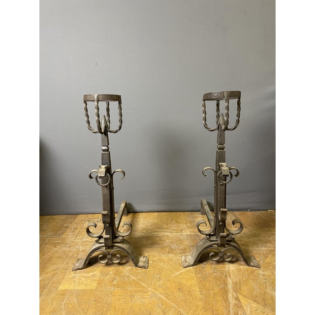 Gray Wrought Iron Andirons, 1930, Set of 2 For Sale - Image 8 of 8