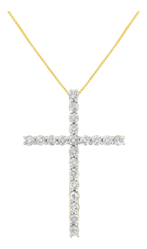 10K Yellow Gold Plated .925 Sterling Silver 4.0 Cttw Round Cut Diamond Cross Pendant Necklace - 18"