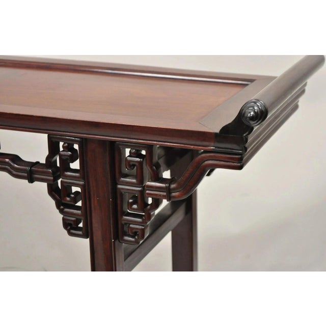 Vintage Chinese Oriental Fretwork Carved Hardwood Altar Console Hall Table For Sale - Image 11 of 12