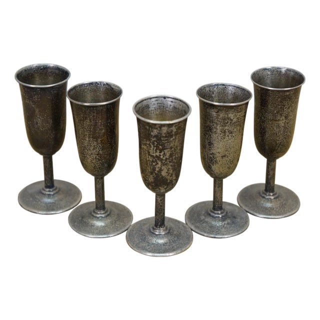 Antique Webster & Co Sterling Silver 925 Cordial Shot Glasses 79g 3.25" - Set of 5 For Sale