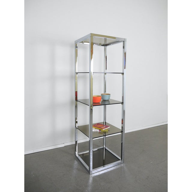 Brown Chrome and Glass Freestanding Shelf in the style of Milo Baughman, Germany, 1970s For Sale - Image 8 of 18
