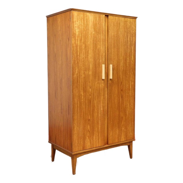 Mid Century Modern Teak Wardrobe Armoire by Alfred Cox Danish Style For Sale