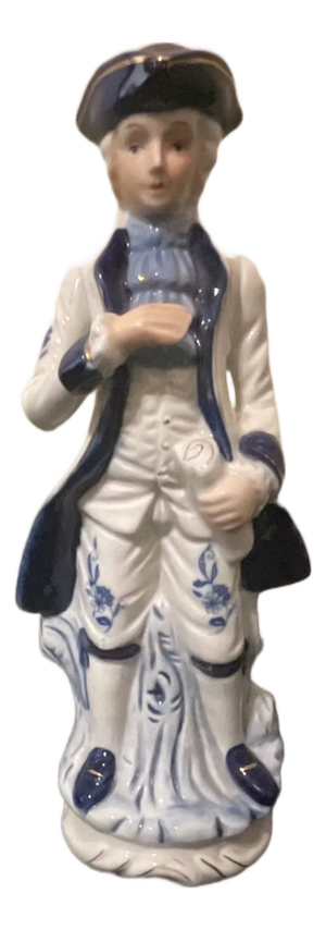 Vintage Blue and White Porcelain Gentleman Figurine, 1970s