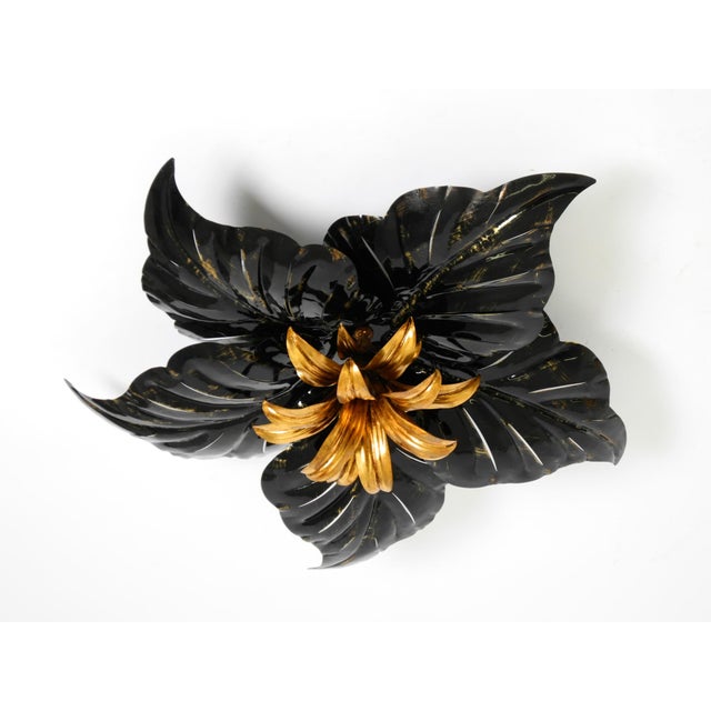 Large Black and Gilt Metal Floral 5-Arm Ceiling Lamp by Hans Kögl, 1980s For Sale - Image 4 of 18