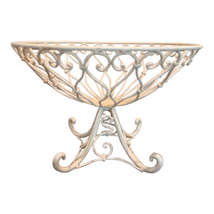 Vintage French Country White Wirework Pedestal Fruit Basket