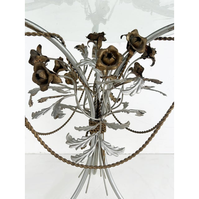 Mid 20th Century Italian Mid-Century Mixed Metal Wrought Iron Side Tables, Glass Tops, Pair For Sale - Image 5 of 8