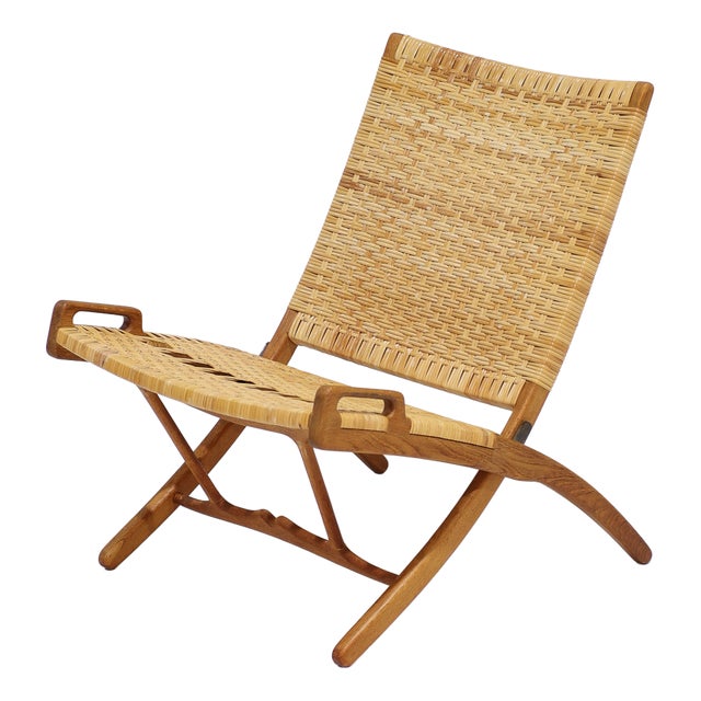 JH512 Folding Chair in Rattan and Oak by Hans J. Wegner for Johannes Hansen, Denmark, 1950s For Sale