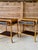 Striking pair of vintage tortoise finish rattan nightstands featuring a sculptural floating design and inset grasscloth...
