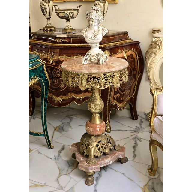 Introduce timeless European elegance into your home with this breathtaking Luxury Bronze Pedestal Side Table. Expertly...