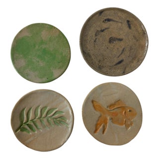 Vintage Handmade Art Pottery Kitchen Accessories, Spoon Rest, Coasters, or Trivets Coastal, Rustic - Set of 4 For Sale