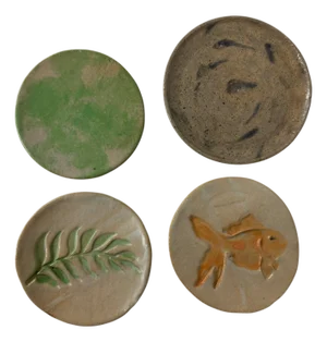 Vintage Handmade Art Pottery Kitchen Accessories, Spoon Rest, Coasters, or Trivets Coastal, Rustic - Set of 4