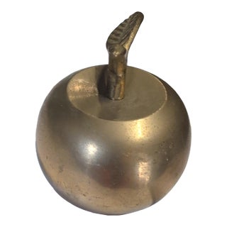 Vintage Brass Apple Paperweight With Leaf Stem For Sale