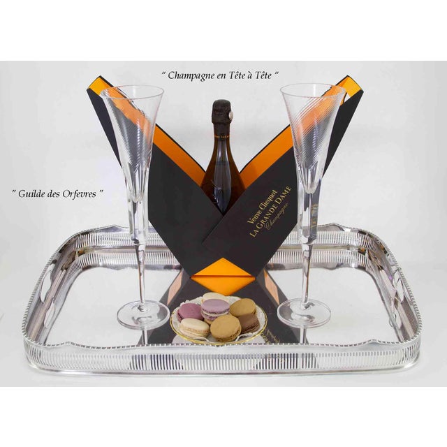 Silver 1990’s Vintage/New Silver Oblong Gallery Tray, Plain & Pierced Border For Sale - Image 8 of 10