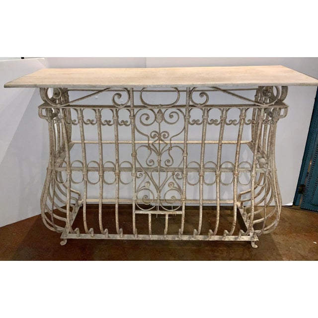 Elegant Vintage Antique White Finished Iron Faux Bois Console Table, circa early 1900’s