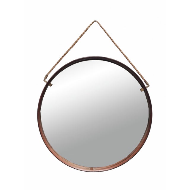 Round Wall Mirror in Cognac Leather and Rope from Pizzetti, Italy, 1950s For Sale - Image 11 of 11