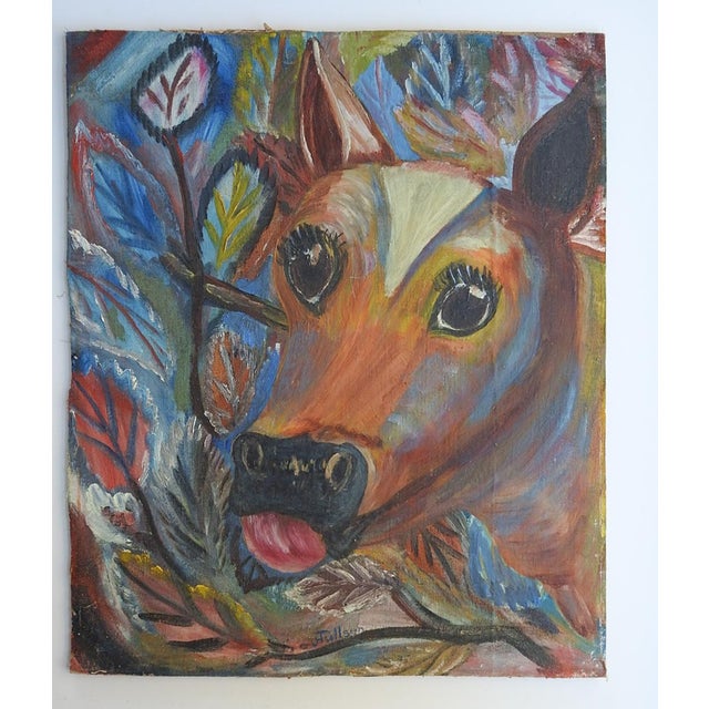 1947 Folk Art Calf Painting For Sale - Image 4 of 5