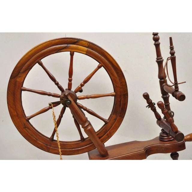 Traditional Antique Canadian Country Primitive Pine Wood Colonial Wooden Spinning Wheel For Sale - Image 3 of 12
