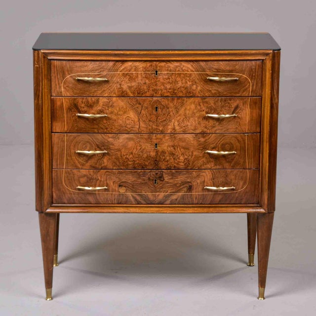 1940s Italian Mid-Century Burl Walnut Four-Drawer Chest With Black Glass Top For Sale - Image 5 of 12