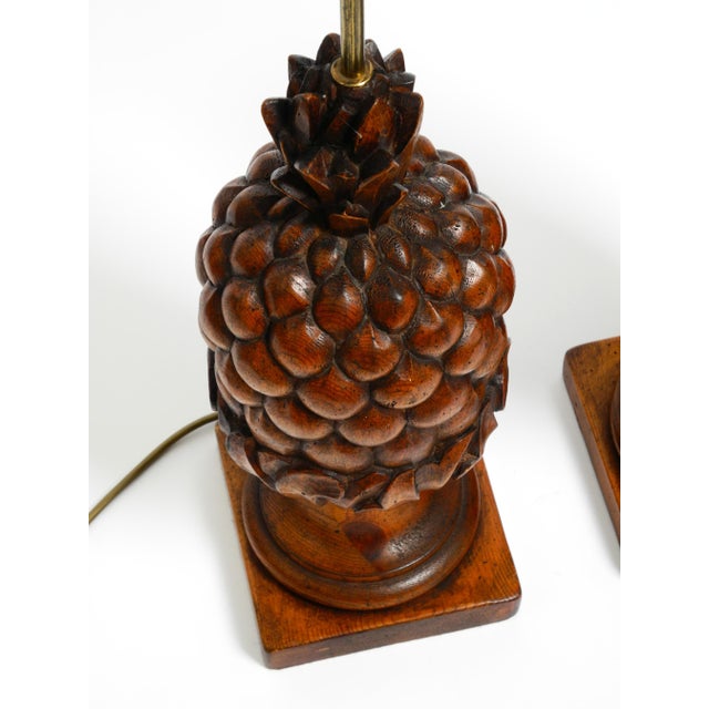 Large Mid-Century Modern Pineapple Table Lamps in Stained Pinewood, 1950s, Set of 2 For Sale - Image 13 of 18
