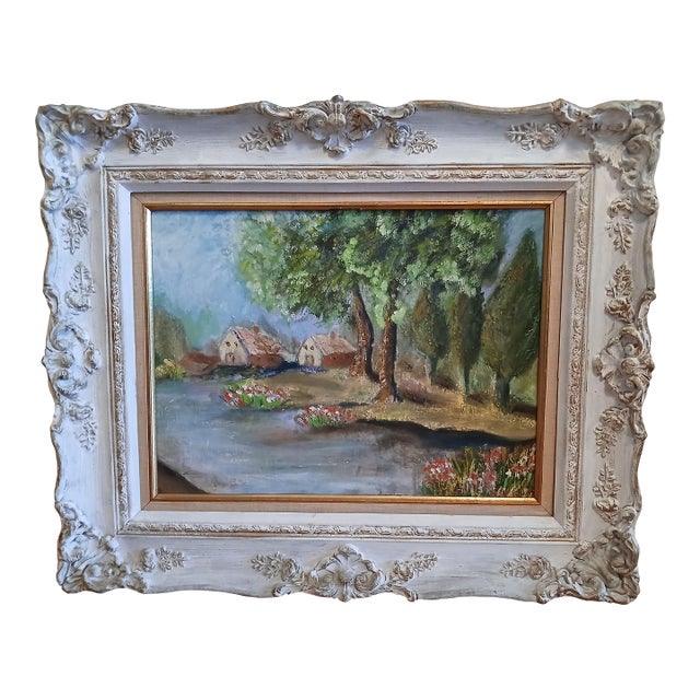 Framed Vintage Landscape Oil Painting on Board For Sale