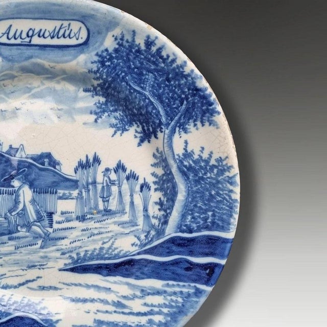 Antique Dutch Delft Augustus Twelve Months Dish from De Porceleyne Bijl, 1770 For Sale - Image 3 of 9