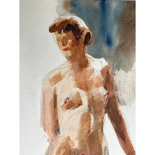 Original Vintage Watercolor Standing Female Nude Model by Harry Barton For Sale - Image 4 of 6