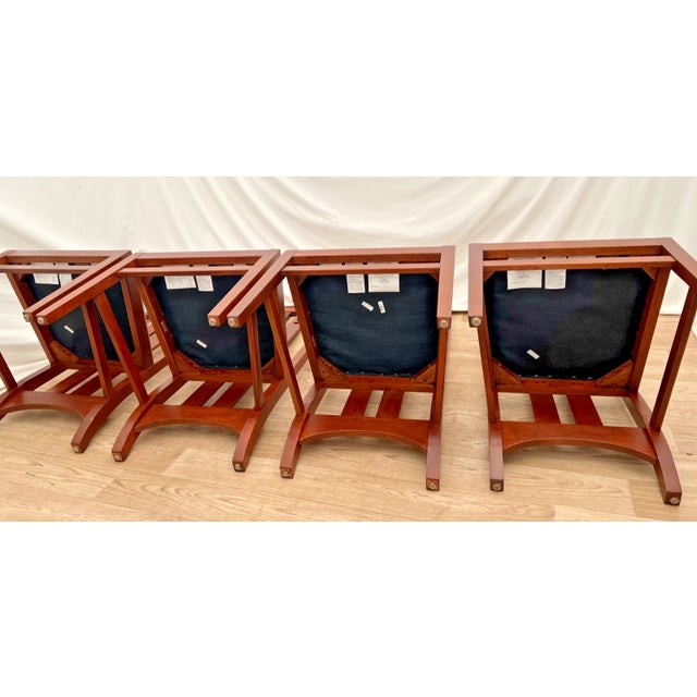 Four Stickley Arts and Crafts Side Chairs Slat Back Leather Seats Solid Cherry For Sale - Image 11 of 14
