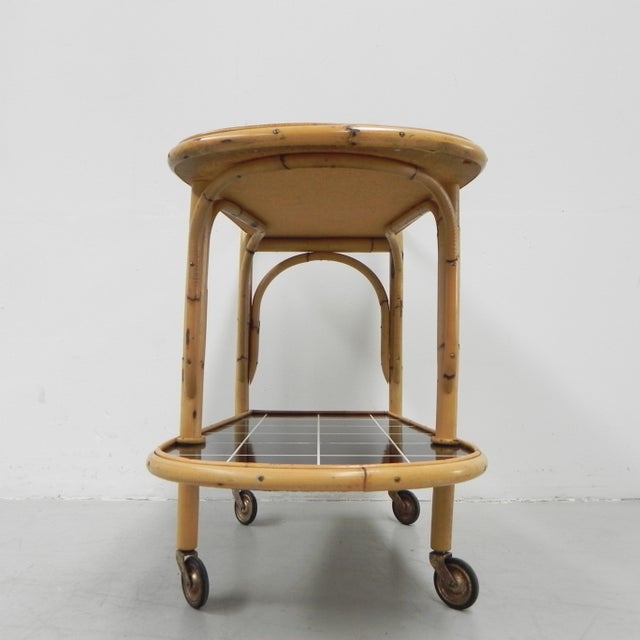 Bamboo Serving Trolley on Castors, 1950s For Sale - Image 15 of 18