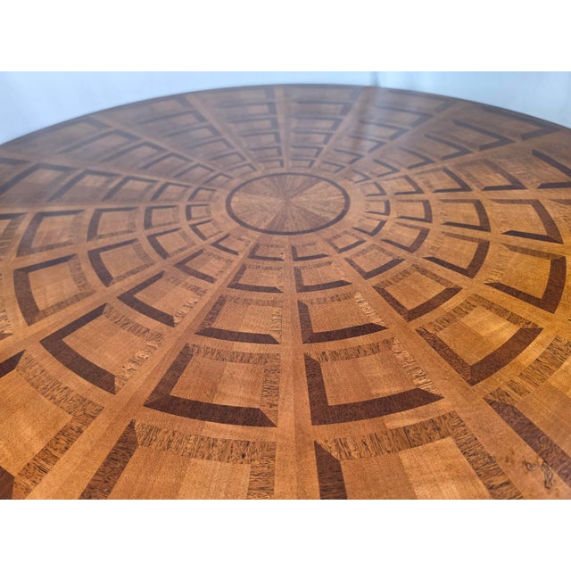 Theodore Alexander Theodore Alexander Geometric Inlaid Wood Round Pedestal Dining/Entry Table For Sale - Image 4 of 17
