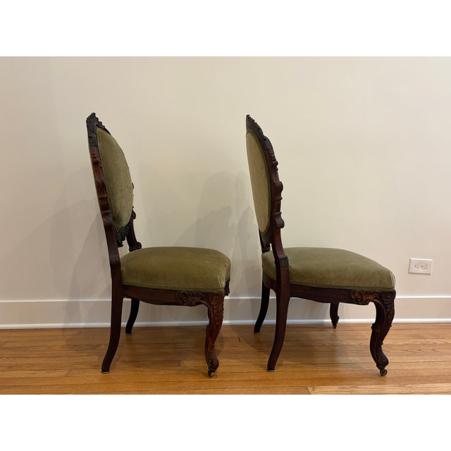 Rococo Victorian Rococo Revival Walnut Parlor Chairs - Pair For Sale - Image 3 of 12