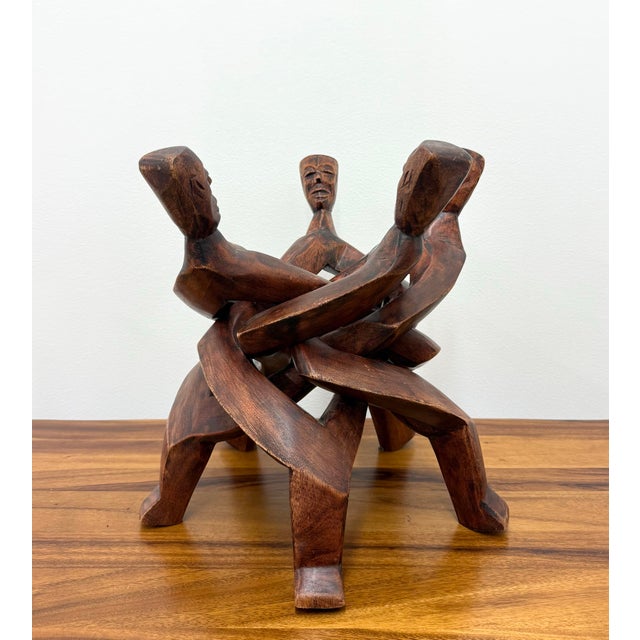 Vintage Hand Carved Wooden African Unity Sculpture For Sale In West Palm - Image 6 of 6