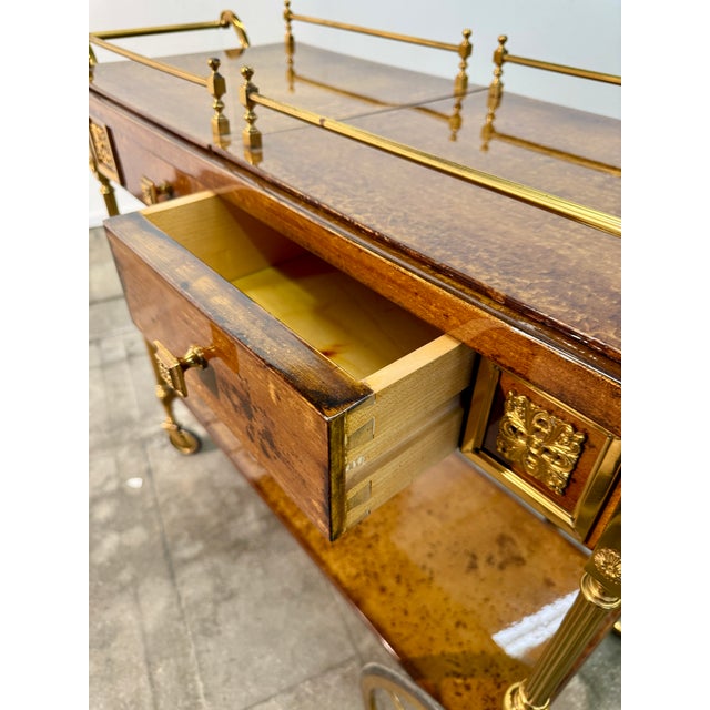 Italian Italian Burl Wood and Brass Bar Cart, 1950s For Sale - Image 3 of 15