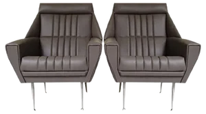 Set of Mid-Century Leather Lounge Chairs, 1955