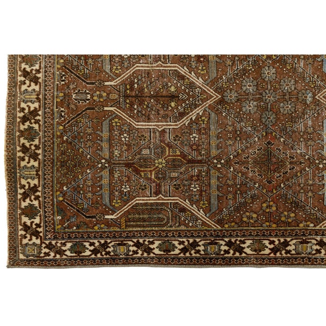 Tribal Antique Malayer Wool Rug | Distressed Muted Rust & Blue Oushak Style Area Rug For Sale - Image 3 of 9