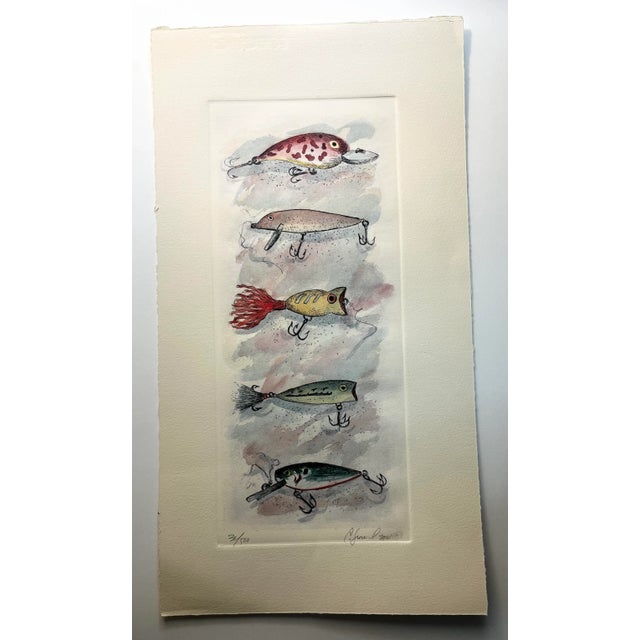 Contemporary Fishing Lures Hand Colored Etching Print For Sale - Image 4 of 4