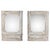A striking pair of oversized painted trumeau mirrors with beautifully distressed cream finishes and classical...