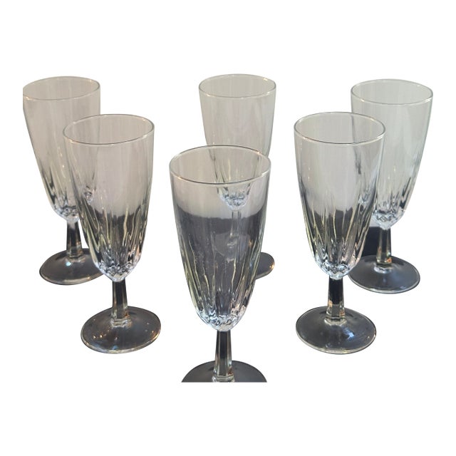 1970s "Diamant" Crystal d'Arques-Durand France 6" Tall Champagne Fluted Set of Six(6) For Sale