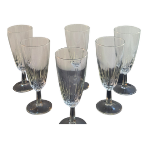 1970s "Diamant" Crystal d'Arques-Durand France 6" Tall Champagne Fluted Set of Six(6)