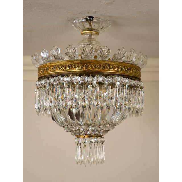 Traditional Vintage Empire Style Bohemian Crystal Ceiling Light, 1940s For Sale - Image 3 of 12
