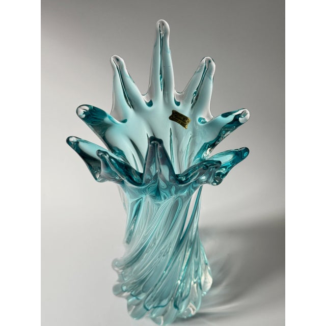 Vintage Aquamarine Bohemian Art Glass Sculptural Vase from Egermann, 1980s For Sale - Image 12 of 15