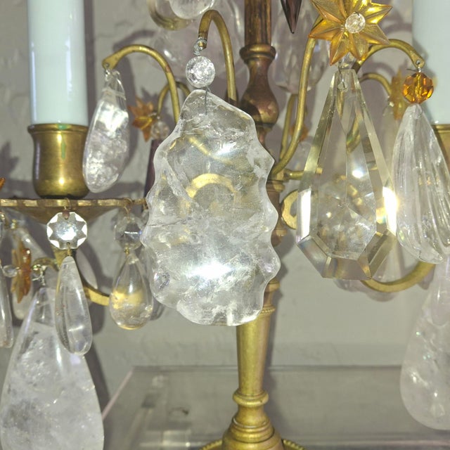 19thc Opulent French Louis XVI Rock Crystal & Bronze Table Lamps/ Girandoles a - Pair For Sale - Image 12 of 18